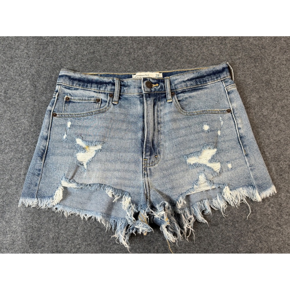 Abercrombie & Fitch High Rise Shorts Women 28/6 Light Blue Distressed Frayed‎